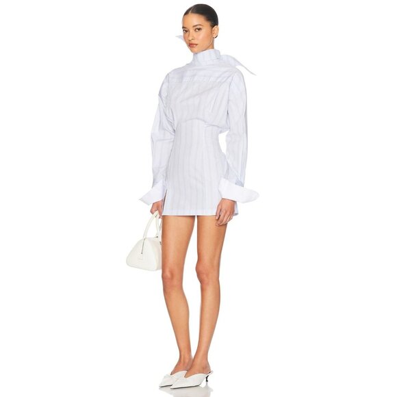 Helsa Stripe Poplin Shirt Dress in Blue Multi Stripe Medium New Womens Mini - Picture 11 of 14